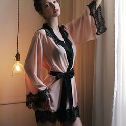 Pink Lace Trimmed Tie-front Robe