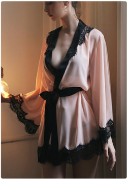 Pink Lace Trimmed Tie-front Robe