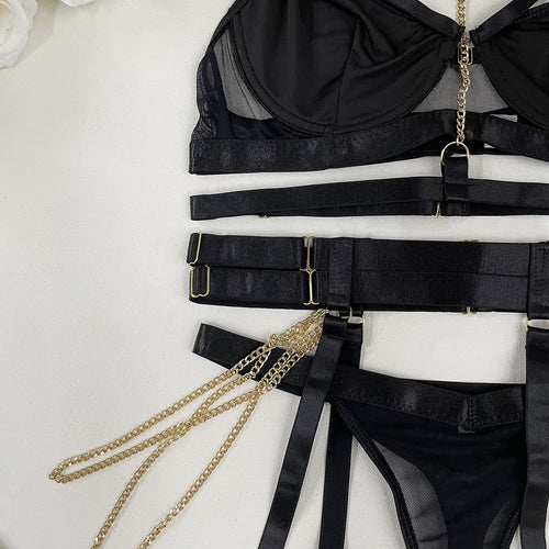 Multi-Piece Chain Suspender Lingerie Set