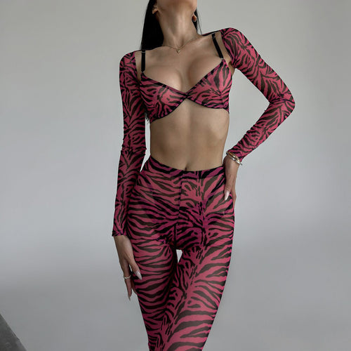 Zebra Print Sexy Sheer Four-Piece Set