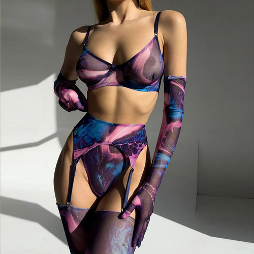 Tie-Dye 5-Piece Erotic Lingerie Set