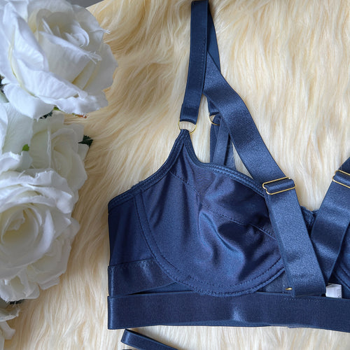 Blue Lace Push-Up Bra Set