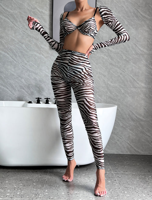 Zebra Print Sexy Sheer Four-Piece Set